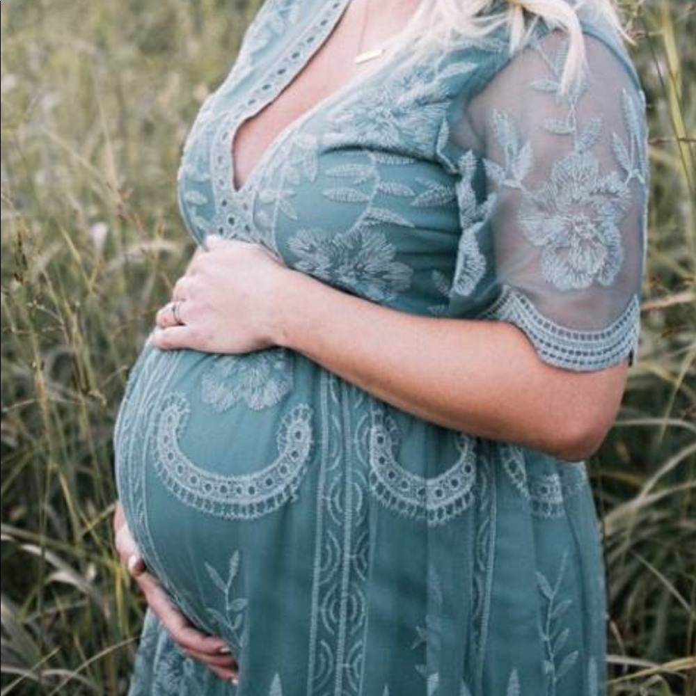 PinkBlush Sage Green Lace Maternity Dress